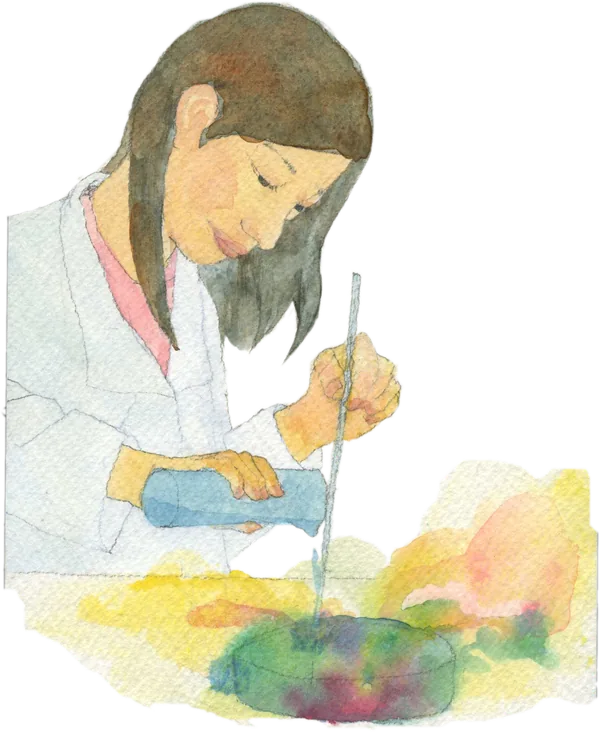 科学の学校のイラスト（試薬をたらす子ども）
