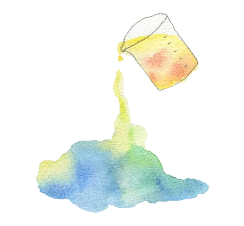 ビーカーから液体を注ぐ実験のイラスト