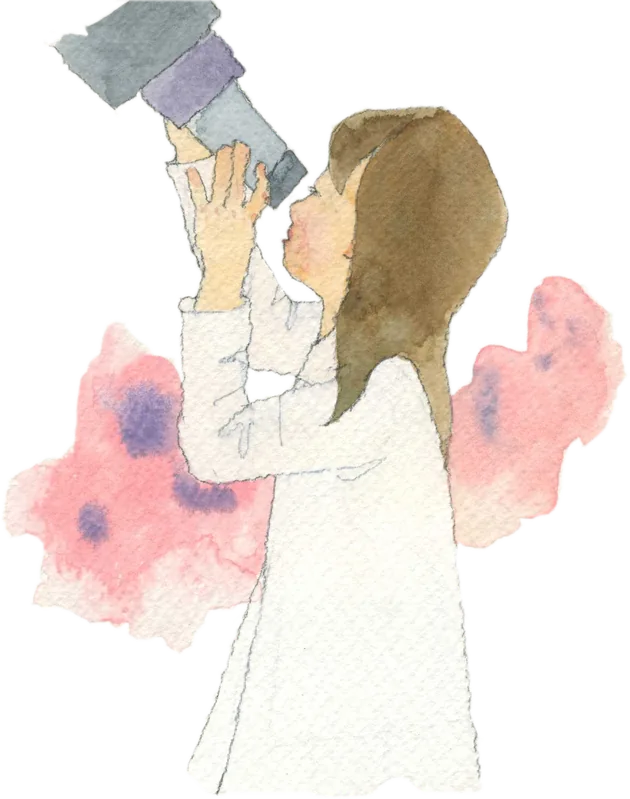 望遠鏡をのぞく女の子のイラスト