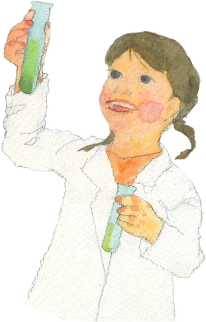 試験管を見て楽しそうにする子どものイラスト