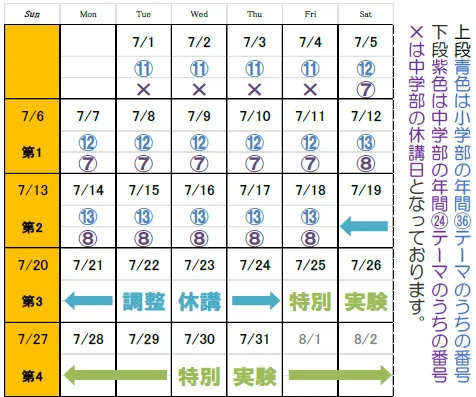 2025年7月の開講日カレンダー